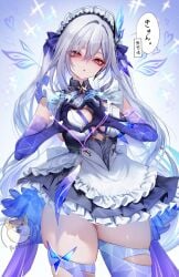 1girls breasts female female_focus female_only genshin_impact large_breasts light-skinned_female light_skin looking_at_viewer maid maid_uniform pottsness skirk_(genshin_impact) solo thick_thighs thighhighs thighs white_background wide_hips