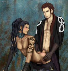 2boys anal anal_sex blush dark-skinned_femboy dark-skinned_male dark_skin femboy hakuouki_shinsengumi_kitan male male_only multiple_boys tattoo trap yaoi