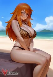 1girls 2d ai_generated ass barefeet big_ass big_breasts bikini breasts cleavage day erophoenix feet female female_focus full_body gamo-chan grin leopard_print long_hair looking_at_viewer ocean orange_eyes orange_hair outdoors patreon_username please_don't_bully_me,_nagatoro solo solo_female sweat swimsuit thick thick_thighs toes uncensored