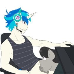 anthro balls black_hair blue_hair clothing computer_mouse earth_pony electronics equid equine friendship_is_magic ftm_crossgender genitals grey_body hair hasbro headgear headphones headset hi_res horn horse male male/male mammal my_little_pony mythological_creature mythological_equine mythology octavia_(mlp) oral pattern_clothing pattern_shirt pattern_tank_top pattern_topwear penis pony purple_eyes rule_63 shallowwin shirt simple_background striped_clothing striped_shirt striped_tank_top striped_topwear stripes tank_top topwear unicorn vinyl_scratch_(mlp) white_background white_body