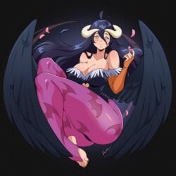 1girls 2024 albedo_(overlord) bat_print bent_legs big_breasts black_hair blush capcom cleavage cosplay darkstalkers feathered_wings female female_only hi_res horns leotard long_hair looking_at_viewer morrigan_aensland_(cosplay) overlord_(maruyama) pantyhose purple_pantyhose smiling smiling_at_viewer solo succubus succubus_horns thick_thighs toeless_legwear vizaz wings yellow_eyes