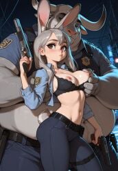 1boy 1girls ai_generated ass female gun judy_hopps male meat_master medium_breasts nipples zootopia