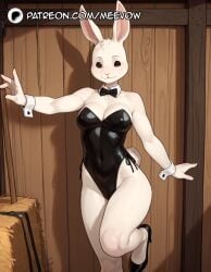 1girls ai_generated animal_ears beastars black_bow black_bowtie black_eyes black_footwear black_leotard body_fur bow bowtie breasts cleavage detached_collar furry furry_female haru_(beastars) high_heels highleg highleg_leotard leotard looking_at_viewer medium_breasts meevow patreon_username playboy_bunny rabbit_ears rabbit_girl rabbit_tail solo standing standing_on_one_leg strapless strapless_leotard tail wooden_wall wrist_cuffs