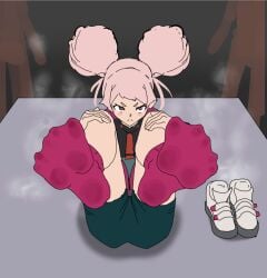 chuatury_panlunch feet feet_up female female_only foot_fetish foot_focus gundam gundam_suisei_no_majo hands_on_own_knees highres light_blush long_hair looking_at_viewer musk musk_clouds musky_feet on_back paxa349 pink_eyes pink_hair pink_socks presenting presenting_feet shoes socks soles solo solo_female steam sweat toes unworn_shoes