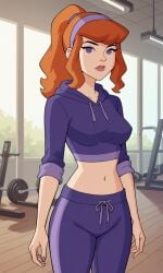 ai_generated ass bigmic145 breasts cartoon_network daphne_blake daphne_blake_(mystery_incorporated) female hoodie navel ponytail red_hair scooby-doo scooby-doo!_mystery_incorporated track_suit
