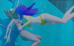 2girls bikini bondage female girl original redsmmd underwater water_torture yuri