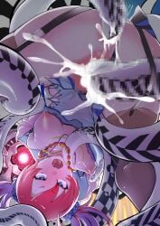 ass_exposed blue_dress blue_eyes blush breasts_exposed breasts_out censored cum_in_ass cum_in_pussy digimon digimon_story:_cyber_sleuth drooling eater_(digimon) female gurinmon hair_ties monster_on_female necklaces nipple_play no_panties nokia_shiramine open_mouth pussy_exposed red_hair tentacle tentacle_breast_grab tentacle_in_ass tentacle_in_pussy tentacle_on_female tentacle_penetration tentacle_rape tights upside-down