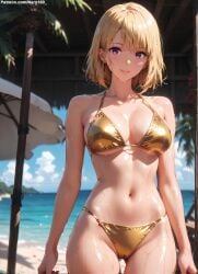 1girls 2d ai_generated ass ass_grab athletic athletic_female bare_shoulders beach belly big_breasts bikini bikini_bottom bikini_top blonde_female blonde_hair blonde_hair_female breasts cha_hae_in chest curvy curvy_figure cute cute_face detailed eyelashes eyeshadow female female_only fit fit_female focus high_quality in_water large_breasts legs light-skinned_female light_skin lips lipstick looking_at_viewer makeup mascara medium_breasts midriff navel nero100 ocean outdoors outside pale-skinned_female pale_skin perky_breasts posing purple_eyes sea seaside seductive seductive_look solo_leveling stable_diffusion tagme thighs thin_thighs thin_waist