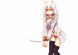 animal_ear bondage bound_wrists brown_eyes coat mashimi no_panties original rope shimimaru slave thighhighs white_hair