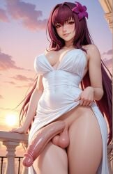 ai_generated ashurazoa big_ass big_balls big_breasts big_penis curved_penis fate/grand_order fate_(series) futa_only futanari huge_cock large_penis scathach_(fate) veiny_penis voluptuous_futanari