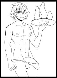 1boy almost_naked almost_nude balls carrying_object dildo erection erection_bulge functionally_nude functionally_nude_male lean_muscle line_art looking_at_viewer luka_couffaine male male_focus male_only miraculous:_tales_of_ladybug_and_cat_noir miraculous_ladybug multiple_dildos nearly_nude nipples penis_outline sex_toy skimpy smile solo solo_focus solo_male standing thong thong_only tray two_tone_hair uncolored yuunsfw