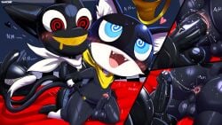 absurd_res after_anal ahe_gao anal anal_tugging anal_wink anthro anus arms_held atlus balls belt beta_morgana_(persona) black_body black_fur blue_eyes bodily_fluids cum cum_in_ass cum_inside cum_string domestic_cat duo felid feline felis from_behind_position fur gaping gaping_anus genital_fluids genitals glistening glistening_body heart_symbol hi_res humanoid_genitalia humanoid_penis hypnosis hypnotic_eyes ichimoral kerchief latex latex_body leather looking_pleasured male male/male male_penetrating mammal markings mask megami_tensei megami_tensei_persona mind_control morgana_(persona) musk nya penetration penis persona_(series) persona_5 pop_(sound_effect) saliva sega sex shaking short short_stack spiral_eyes sweat sweatdrop tail tail_markings throb throbbing throbbing_penis trembling tuxedo_cat white_body white_fur zipper zipper_mouth