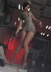 1girls 3d 3d_(artwork) 3d_model 3d_render ada_wong asian asian_female black_hair brown_eyes cleavage fit fit_female halloween halloween_costume highres holding_object hospital hourglass_figure light-skinned_female light_skin looking_at_viewer mrs.akanes nurse nurse_cap nurse_clothing nurse_uniform painted_nails red_light resident_evil resident_evil_4 resident_evil_4_remake short_hair wheelchair