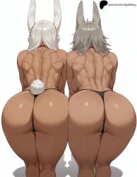 2girls ai_generated anus_peek arms_at_sides ass bent_over black_panties boku_no_hero_academia breasts choker collar curvy from_behind ghislaine_dedoldia grey_hair hi_res high_quality high_resolution highres huge_ass kneepits legs long_hair mirko muscular muscular_female mushoku_tensei my_hero_academia nude opal_nemy panties patreon patreon_logo patreon_url patreon_username plain_background presenting pussy_peek rabbit_ears rabbit_girl rabbit_tail red_choker red_collar rumi_usagiyama self_upload shadow shiny shiny_hair shiny_skin simple_background thick_thighs thighs watermark white_background white_hair wolf_ears wolf_girl