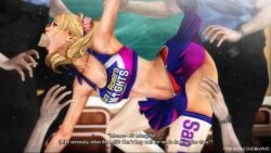 blonde_female blonde_hair blonde_hair cheerleader chobixpho gangbang juliet_starling lollipop_chainsaw spitroast threesome zombie