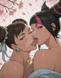 ai_generated chun-li juri_han kissing street_fighter tongue_kiss waifuxart yuri