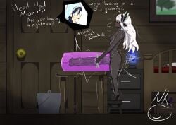 2d 2d_(artwork) 2d_artwork alternate_version_available bedroom black_skin breeding_mount completely_nude cum cumshot dark_skin elf elf_ears elf_female elf_futa excessive_cum futanari gigantic_penis heavy_breathing horse_penis horsecock huge_cock huge_load huge_testicles long_hair maid_headdress masturbation mion_(nekojaanai) motion_lines nekojaanai oc open_mouth orange_eyes original original_character room speech sweat text thick_cum veiny_penis white_hair