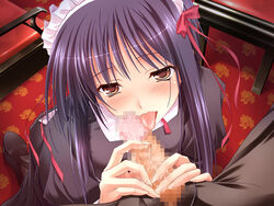 1girls censored clothed clothing fellatio female fujikura_yuu kneeling looking_at_viewer maid maid_headdress oral penis pov princess_lover ribbon tagme tongue