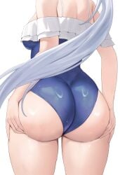 ass_focus blue_archive from_behind hand_on_ass huge_ass kuavera large_breasts miyako_(blue_archive) miyako_(swimsuit)_(blue_archive) rabbit_squad_(blue_archive) srt_special_academy_student thick_thighs wet wet_skin wide_hips