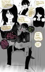 1boy 2d 2girls andrew_graves ashley_graves ass black_hair blush brother brother_and_sister cigarette clothed cuckquean dialogue english_text female female_on_top green_eyes groping_ass hand_on_ass hidden incest julia_(the_coffin_of_andy_and_leyley) male nun nur_alisaa pink_eyes priest riding sex siblings sister sitting_on_lap sitting_on_person slap_mark smoking smoking_cigarette stealth_sex straight the_coffin_of_andy_and_leyley
