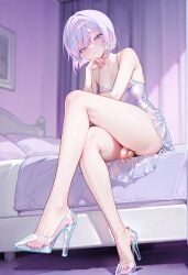 1boy ai_generated bed crossdressing cute cute_face cute_male feet feet_visible_through_clothing femboy feminine feminine_male girly hand_under_chin heels high_heels legs legs_spread male myriel penis pink_eyes pink_hair reneenjoyer toes toes_visible_through_clothing transparent_clothing transparent_high_heels trap waiting