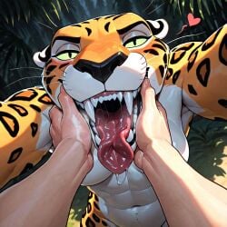 ai_generated black_lips disney drool faceless_human faceless_male fangs feline female holding_cheek holding_cheeks leaning_forward leaning_over looking_at_partner looking_at_viewer male sabor saliva saliva_on_tongue sharp_teeth tarzan_(1999_film) teeth tongue tongue_out