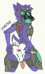 2025 anthro anus ass belly biped fur generic_purple_protogen hi_res male protogen_visor purple_body purple_fur rear_view short_tail signature simple_background solo spread_anus spread_butt spreading tail traditional_media_(artwork) vtuber white_background white_belly youtuber zaeryn