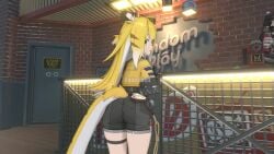 1girls 3d animal_ears animated artist_name artist_request ass ass_shake audible_music black_shorts blonde_hair bouncing_ass cowboy_shot dat_ass green_eyes highres indoors jiggle ju_fufu long_hair looking_at_viewer looking_back multicolored_hair seductive_gaze short_shorts shorts smile solo sound tagme tail two_tone_shorts video zenless_zone_zero