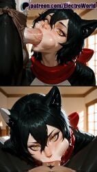 1boy 1girls 2025 :>= ai_generated animal_ears artist_name black_hair blowjob blowjob_face cheek_bulge cock cum cum_in_mouth cum_in_nose deepthroat delicious_in_dungeon dick dungeon_meshi electroworld fellatio female hair_between_eyes hi_res high_quality high_resolution highres izutsumi licking licking_penis male mascara oral oral_sex patreon patreon_username penis red_scarf saliva scarf short_hair stable_diffusion straight sucking testicle_sucking tongue tongue_out uncensored watermark