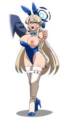 armbinder asuma_toki ball_gag blue_archive bondage bondage_gear breasts bunny_ears bunny_girl bunnysuit exposed_breasts exposed_nipples gag gagged harness_gag imbsengirl nipple nipples nude nude_female original
