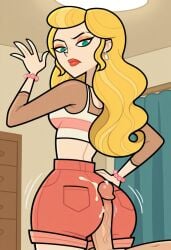 ai_generated anastasia_(disventure_camp) ass_focus buttjob covered_buttjob covered_in_cum cowgirl_position cum cum_covered cum_on_ass cum_on_clothes cum_on_clothing disventure_camp:_carnival_of_chaos hotdogging_ass looking_back motion_lines odd_nation_cartoons speed_lines