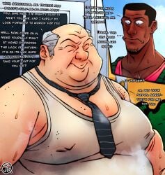 age_difference artist_signature fat full_color gay human male male/male male_only moobs obese older_male_and_younger_male overweight overweight_male sweat text tie trashtoonz