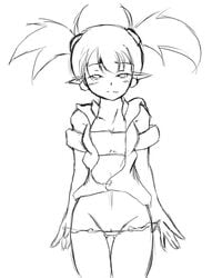 arcana_heart blush cameltoe lilica_felchenerow monochrome panties pointy_chin pointy_ears smile