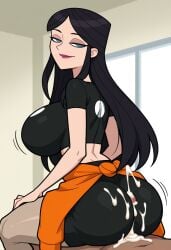 ass_focus buttjob covered_buttjob covered_in_cum cowgirl_position cum cum_covered cum_on_ass cum_on_clothes cum_on_clothing hotdogging_ass looking_back motion_lines odd_nation_cartoons speed_lines tess_(disventure_camp)