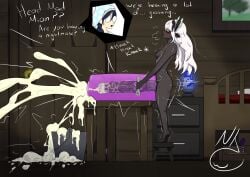2d 2d_(artwork) 2d_artwork bedroom black_skin breeding_mount completely_nude cum cumshot dark_skin elf elf_ears elf_female elf_futa excessive_cum futanari gigantic_penis heavy_breathing horse_penis horsecock huge_cock huge_load huge_testicles intersex long_hair maid_headdress masturbation mion_(nekojaanai) motion_lines nekojaanai oc open_mouth orange_eyes original original_character room speech sweat text thick_cum veiny_penis white_hair