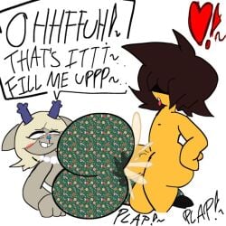 afterdarkcircus anthro antlers big_ass big_ass_(male) big_breasts big_penis blush busty_female carol_holiday cum cum_in_clothes deer deltarune forbidden_pants huge_ass huge_cock human_on_anthro kris_(deltarune) loving_it milf necklace penetration_through_clothes sex sex_through_clothes through_clothes voluptuous voluptuous_female