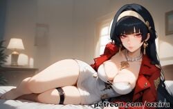 absurd_res ai_generated anime astra_yao black_hair cute female full_body hairband hi_res highres hoyoverse long_hair lying lying_on_bed on_back on_side ozziru patreon posing self_upload sexy sexy_pose uncensored zenless_zone_zero