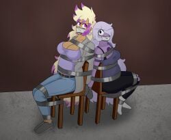 2girls amethyst_(steven_universe) aquaglubs bondage bound_and_gagged cartoon_network female original_character steven_universe tape_gag