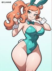 1girls big_breasts breasts bunny_ears bunny_girl bunnysuit cleavage cuffs detached_collar easter eyelashes eyeliner female female_only game_freak ginger_hair innie_belly_button light-skinned_female light_skin lipstick long_hair makeup nail_polish nintendo nipple_bulge nipples_visible_through_clothing orange_hair playboy_bunny pokemon pokemon_ss ponytail shiny_skin side_ponytail solo sonia_(pokemon) thighs toned_legs voluptuous wide_hips ylvanne