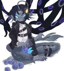 1boy 2_penises 3_arms 3_eyes already_uploaded anglerfish_boy asaichi belt black_hair black_jacket blue_eyes blush claws colored_skin cuntboy cuntboy_sans_balls curtained_hair diphallia diphallism egg egg_laying empty_eyes fins frills grey_skin head_fins herm hermaphrodite highres intersex jacket male male_focus maleherm masturbation merfolk merman multi_arm multi_eye multi_genitalia multi_limb multi_penis penis penis_below_pussy pressure_(roblox) pussy pussy_juice pussy_tentacle repost scarf sebastian_solace shirt short_hair solo tail tentacle white_shirt