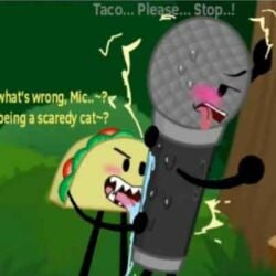 blush i_guess_bro ii inanimate_insanity licking meme microphone_(ii) object_shows sharp_teeth taco_(ii)