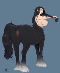 1girls anus big_breasts breasts centaur centauress draft_horse edit equid equid_taur equine feathering female fur hi_res horse looking_at_viewer looking_back mammal mammal_taur mariart nude original_character solo taur