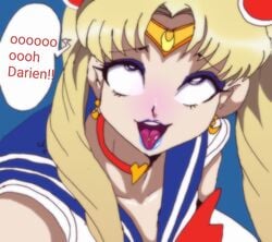 ahe_gao big_breasts bishoujo_senshi_sailor_moon blonde_hair blue_eyes clothing derivative_work english_text lipstick looking_at_viewer makeup meme sailor_moon sailor_moon_redraw_challenge sailor_senshi_uniform text usagi_tsukino zemoru01