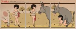 2d absurd_res ambiguous_penetration balls big_breasts bovid bovine breasts cattle cleavage closed_eyes clothing comic dirtymind doggy_style english_text female female_on_feral feral feral_on_female feral_on_human footwear footwear_only from_behind_position genitals grass_field group hi_res high_heels high_heels_only hourglass_figure human human_on_feral hungarian jucika jucika_(comic) male male/female mammal mostly_nude narrowed_eyes nipples penetration sex shoes slender_waist slim_waist text tongue tongue_out trio wide_hips zoophilia