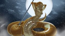 16:9 4k abs absurd_res anthro apode breasts cloud coiled_tail draconcopode featureless_breasts female full_moon genitals hi_res ino_hodeco lamia legless light living_tail looking_at_viewer melee_weapon moon moonlight muscular naga night nude nude_female oricyuwu polearm pussy reptile scales scalie serpentine simple_background snake snake_hood snake_tail snow snowing solo spear split_form tail unusual_anatomy unusual_tail viper vulva weapon widescreen yellow_eyes