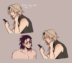 blonde_hair brown_hair comic dialogue gay green_eyes icarus jack male pale-skinned_male pale_skin red_eyes scar_on_face scars_all_over scuffroi stubble twink