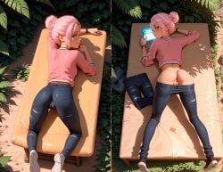 ai ai_generated ass ass_focus brooklynn_(jurassic_world) female jurassic_world_camp_cretaceous multiple_images netflix shingekinogirls split_screen