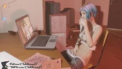 3d animated blue_hair brown_hair chibiterasu17 chloe's_bedroom chloe_price clothes_sniffing clothing computer electronics female female_only fingering hairless_pussy human laptop large_ass large_breasts life_is_strange masturbation max_caulfield pale_skin short_hair sniffing solo sound thick_thighs video yuri