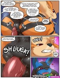 2boys anal anal_penetration anal_sex animal_genitalia animal_penis anthro anthro_on_feral anthro_penetrating anthro_penetrating_feral anthrofied anus arcanine ass balls big_butt big_penis blush bodily_fluids canine canine_penis comic duo english_text erection feral feral_penetrated fur gay heart heart-shaped_pupils hi_res interspecies larger_male lucario male male/male male_only male_penetrated male_penetrating male_penetrating_male mammal modca nintendo no_homo open_mouth penetration penile_penetration penis pokemon pokemon_(species) pokemon_dppt pokemon_rgby profanity puffy_anus quadruped size_difference small_dom_big_sub smaller_male stated_heterosexuality sweat text tongue vein veiny_penis video_games