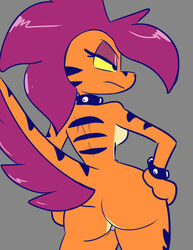 anthro ass big_butt breasts curvaceous curvy_figure dinosaur dromaeosaurid edit eyelashes female genitals hair jurassiczalar medium_breasts nude nude_edit purple_hair pussy reptile roxie_raptor roxy_(jurassiczalar) scalie solo theropod voluptuous